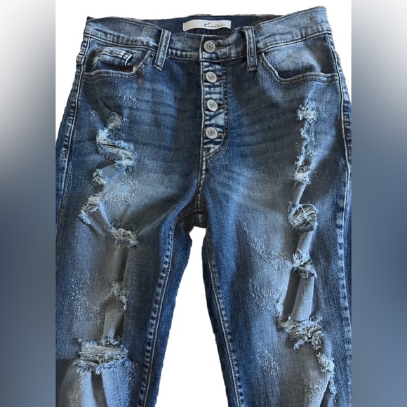 KANCAN Destroyed Medium Wash Skinny Denim Button Fly Jeans Size 9/29  29x31 - Picture 4 of 8